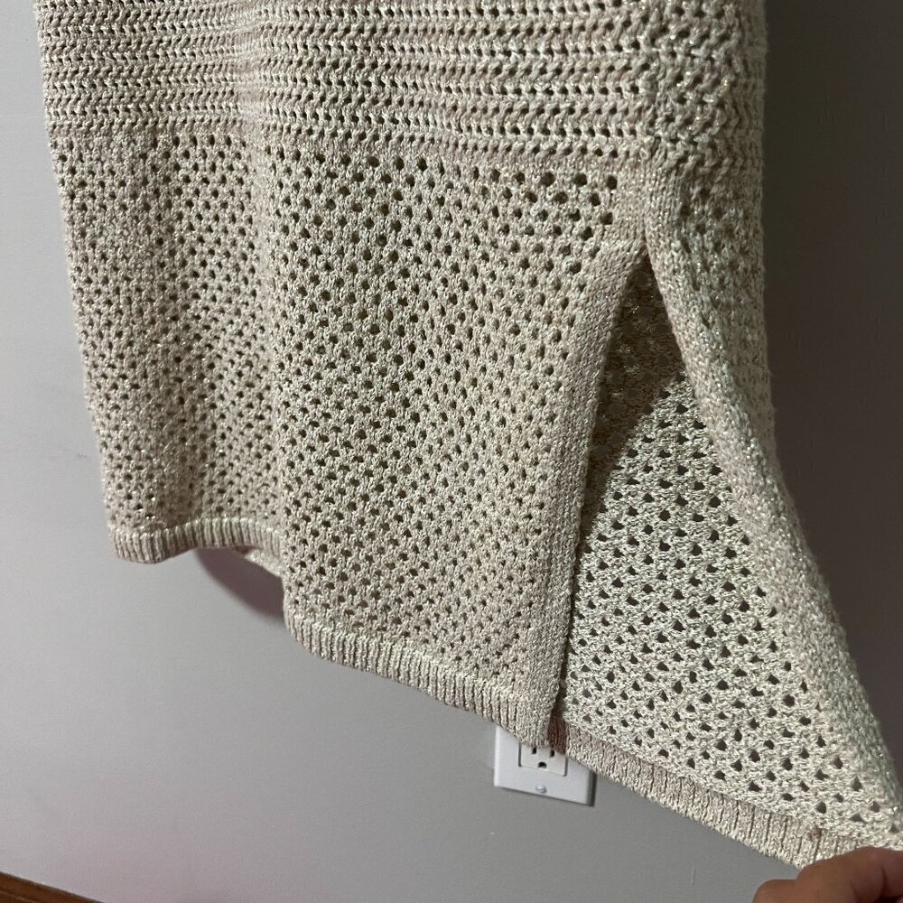 Joie Crochet Bodycon Scalloped Wilderkind Quiet Luxury Dress LARGE Ecru Gold - Picture 3 of 10